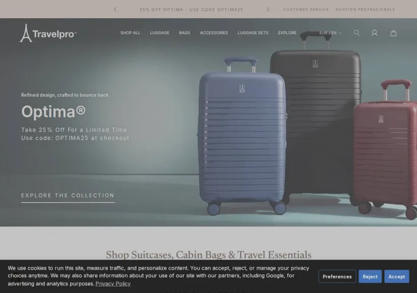 Schermata della pagina offerta di Travelpro