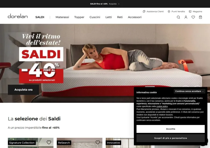 Schermata della pagina offerta di Dorelan
