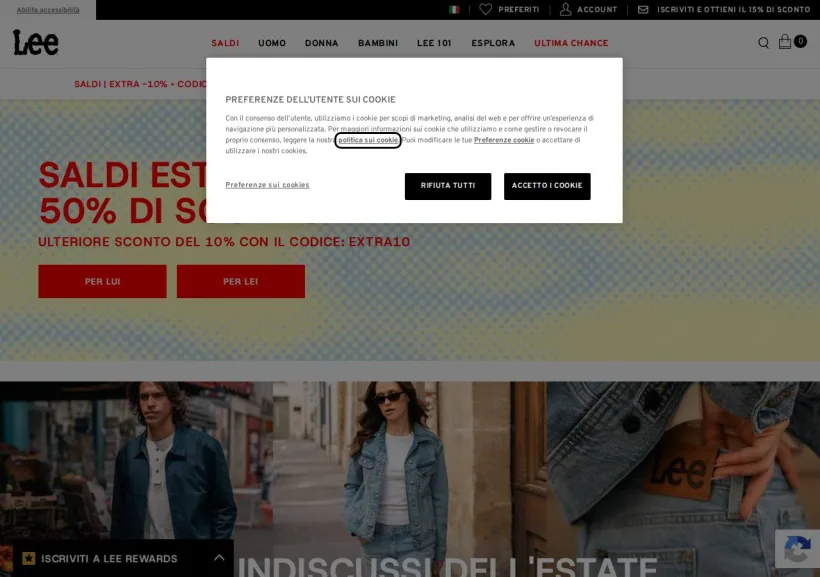 Schermata della pagina offerta di Lee