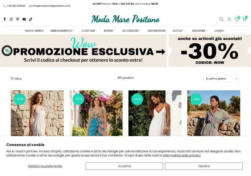 Schermata della pagina offerta di Moda Mare Positano