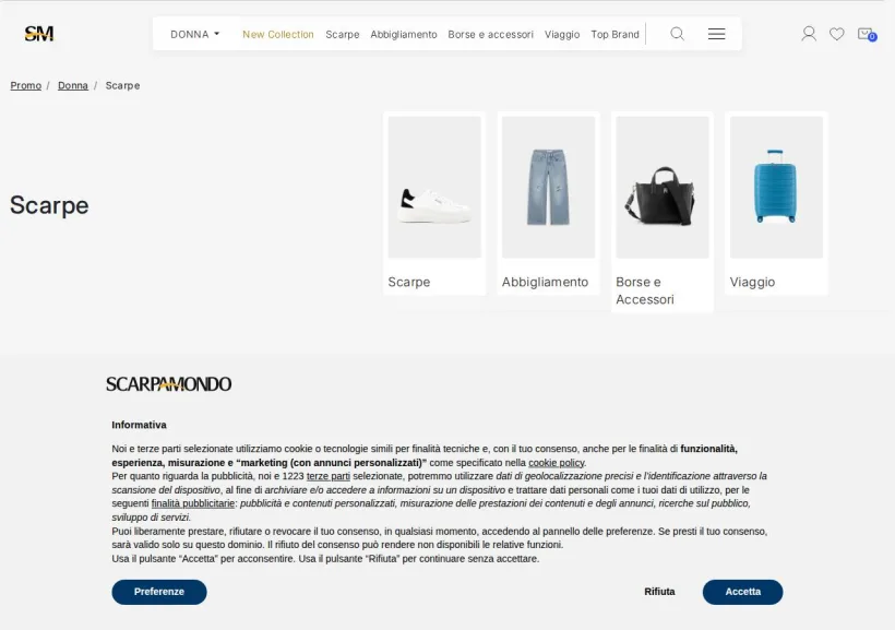 Schermata della pagina offerta di Scarpamondo