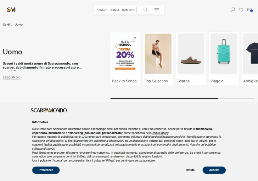 Schermata della pagina offerta di Scarpamondo