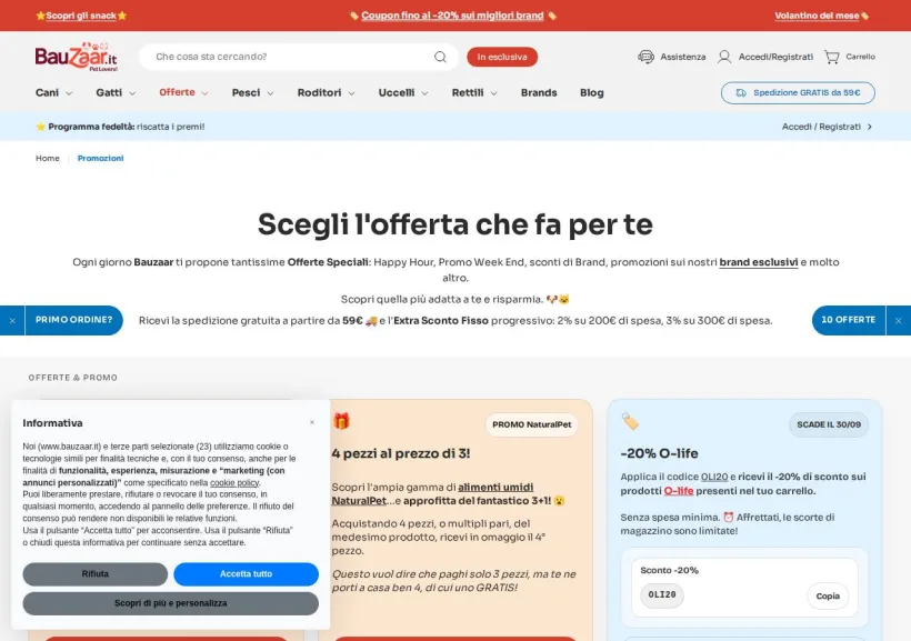 Schermata della pagina offerta di Bauzaar