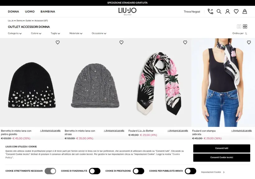 Schermata della pagina offerta di LIU-JO
