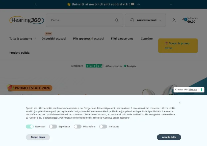 Schermata della pagina offerta di Hearing 360