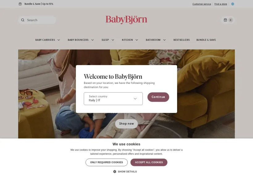 Schermata della pagina offerta di BabyBjörn