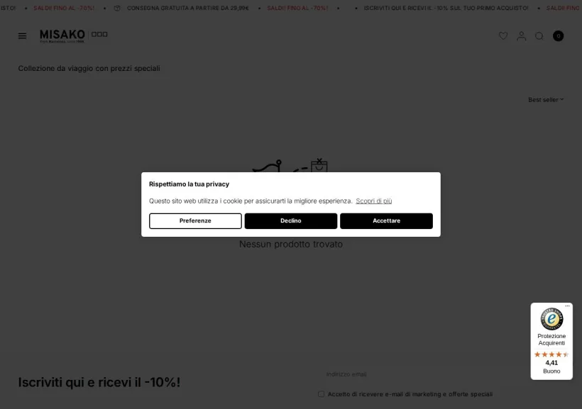 Schermata della pagina offerta di Misako