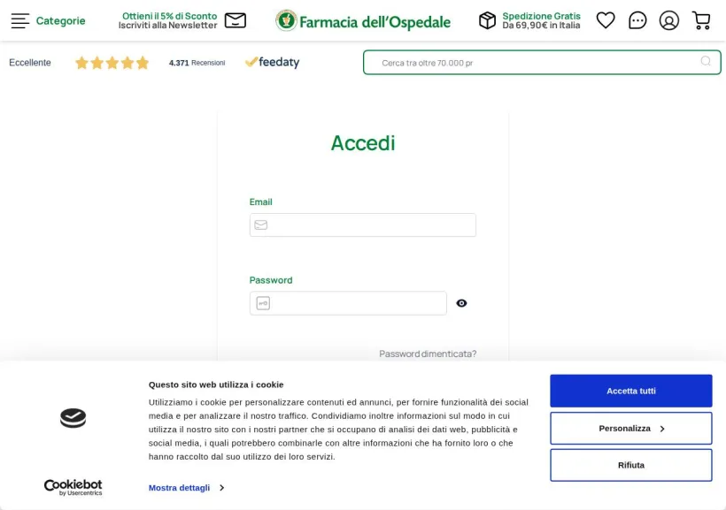 Schermata della pagina offerta di Farmacia dell'Ospedale