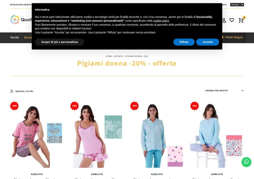 Schermata della pagina offerta di Quattro Stagioni
