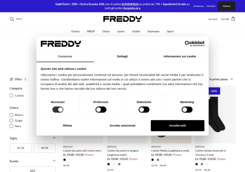 Schermata della pagina offerta di Freddy