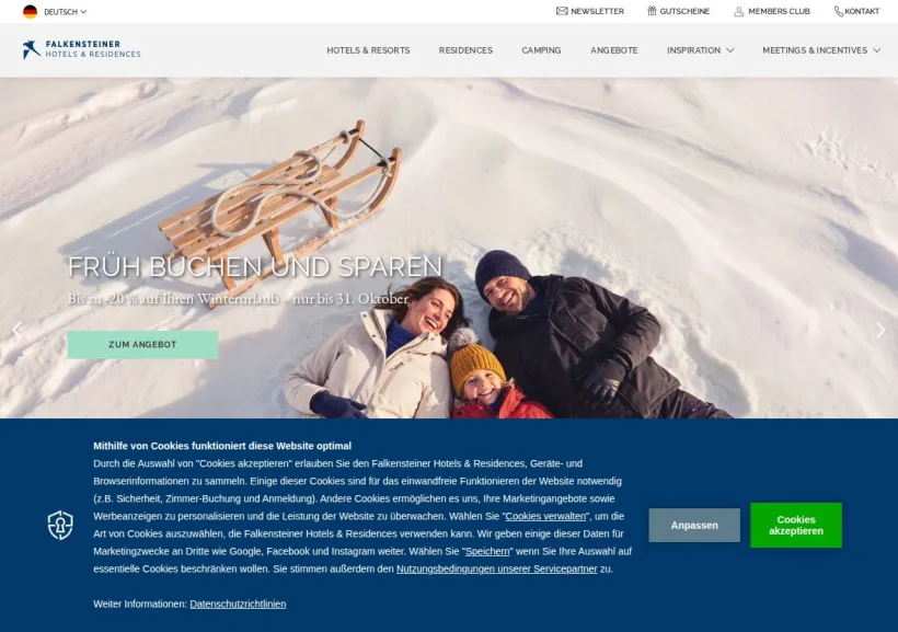 Schermata della pagina offerta di Falkensteiner