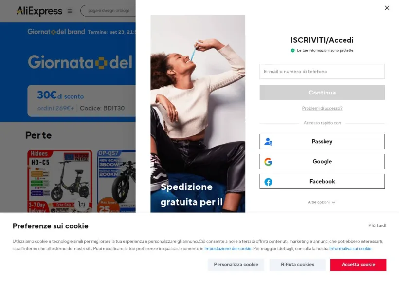 Schermata della pagina offerta di AliExpress