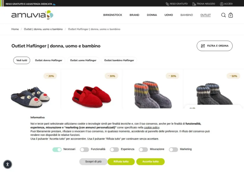 Schermata della pagina offerta di Amuvia