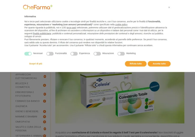 Schermata della pagina offerta di CheFarma