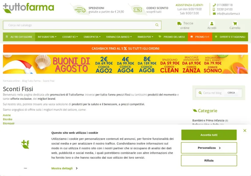 Schermata della pagina offerta di Tuttofarma