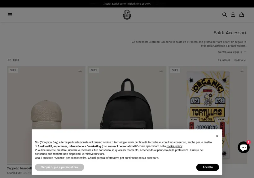 Schermata della pagina offerta di Scorpion Bay