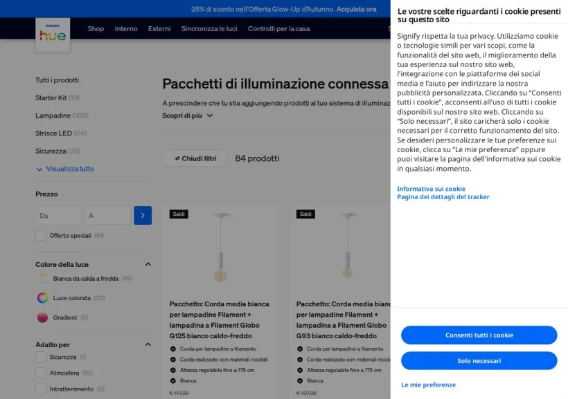 Schermata della pagina offerta di Philips Hue