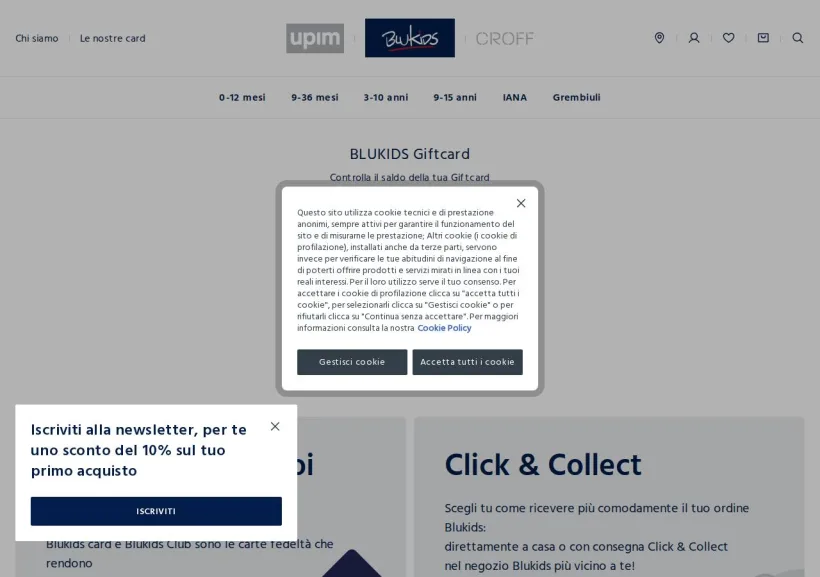 Schermata della pagina offerta di Blu Kids