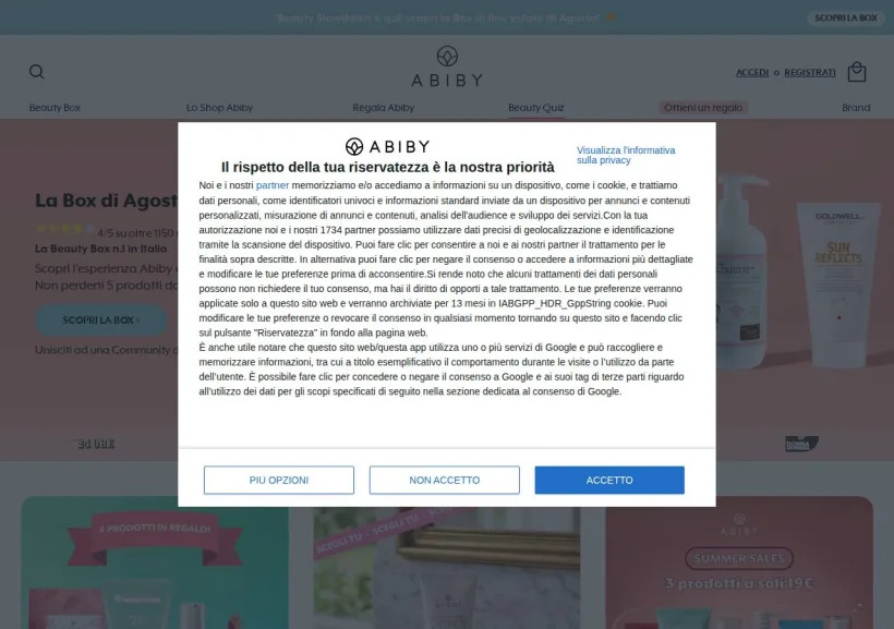 Schermata della pagina offerta di Abiby   