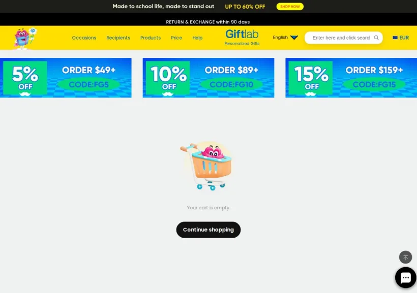 Schermata della pagina offerta di Giftlab
