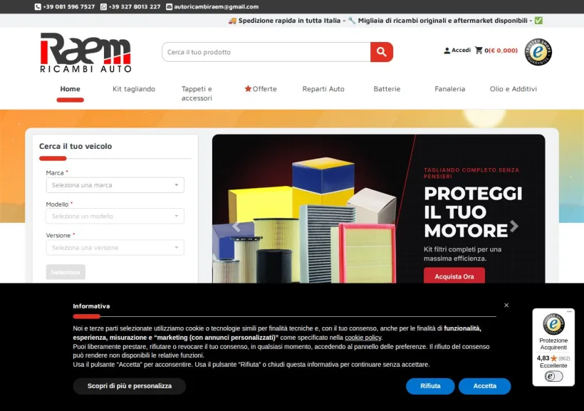 Schermata della pagina offerta di Raem Ricambi