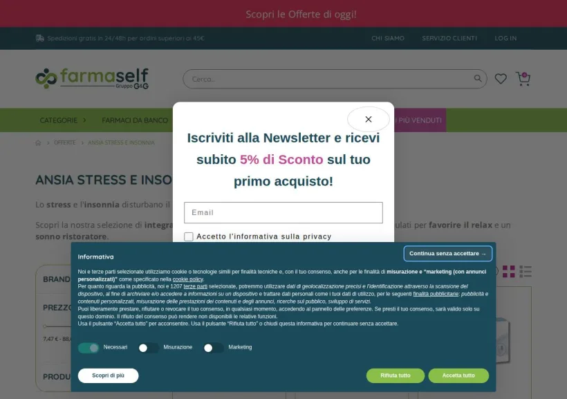 Schermata della pagina offerta di Farmaself