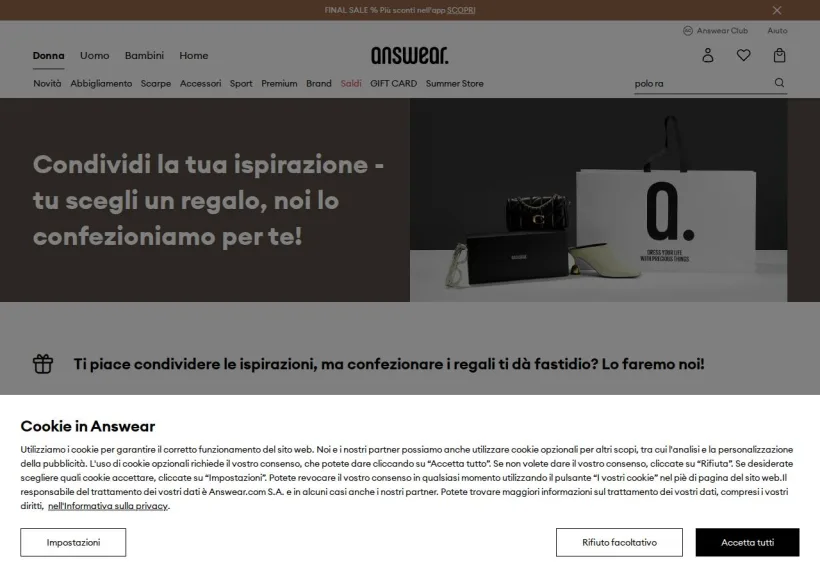 Schermata della pagina offerta di Answear