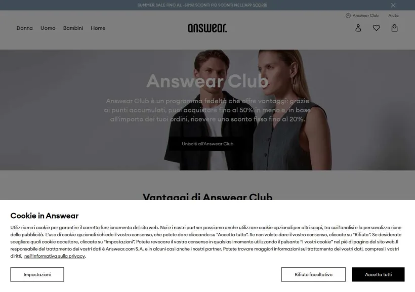 Schermata della pagina offerta di Answear