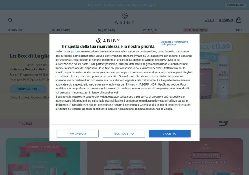 Schermata della pagina offerta di Abiby   