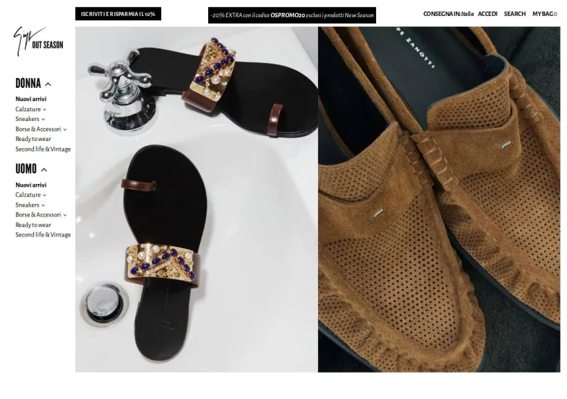 Schermata della pagina offerta di Giuseppe Zanotti