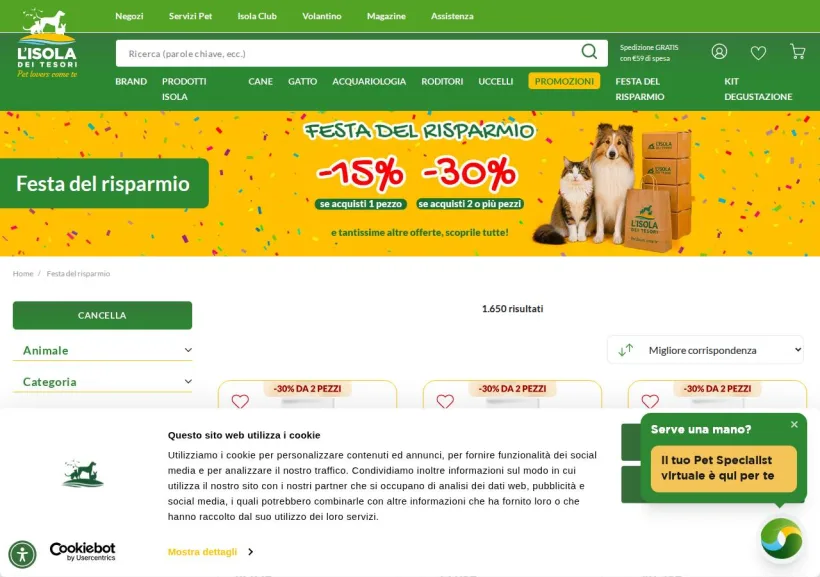 Schermata della pagina offerta di Isola dei Tesori