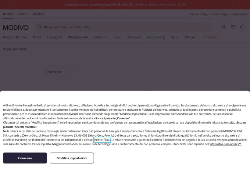 Schermata della pagina offerta di Modivo