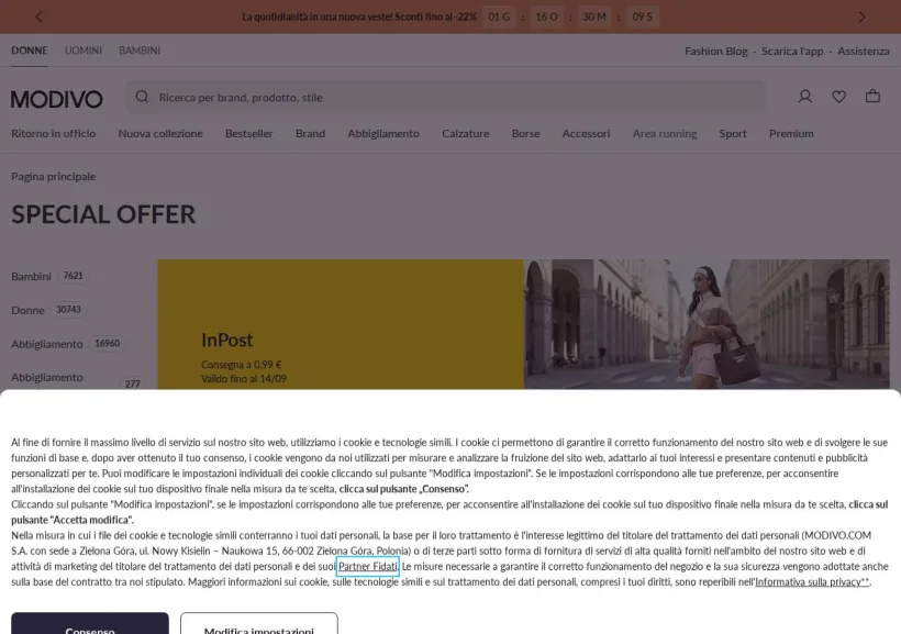 Schermata della pagina offerta di Modivo