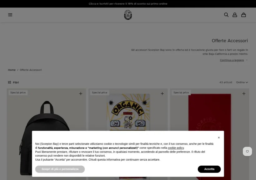 Schermata della pagina offerta di Scorpion Bay