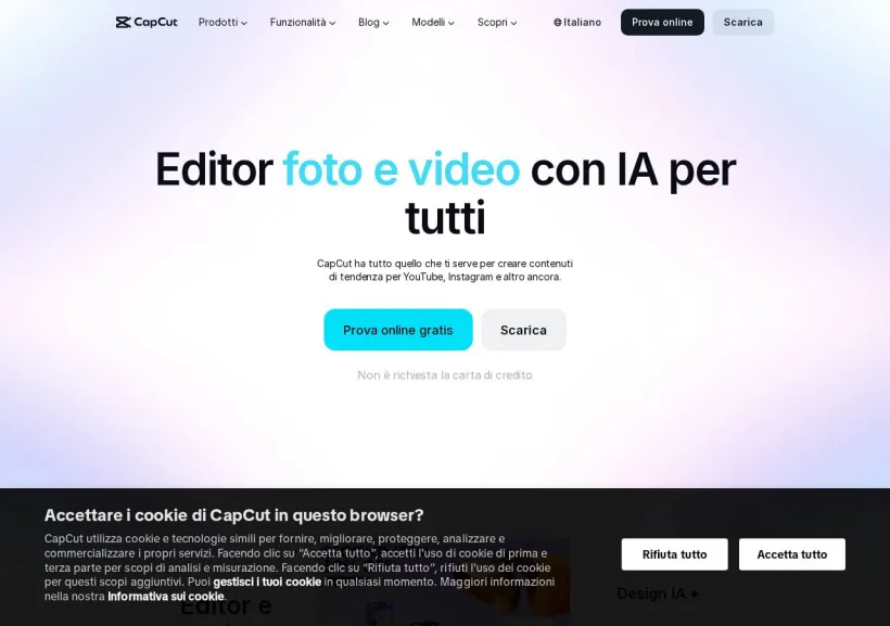 Schermata della pagina offerta di CapCut
