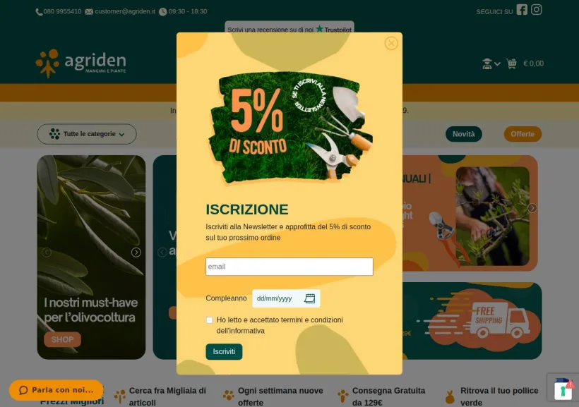 Schermata della pagina offerta di Agriden