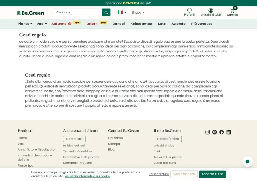 Schermata della pagina offerta di Be.Green
