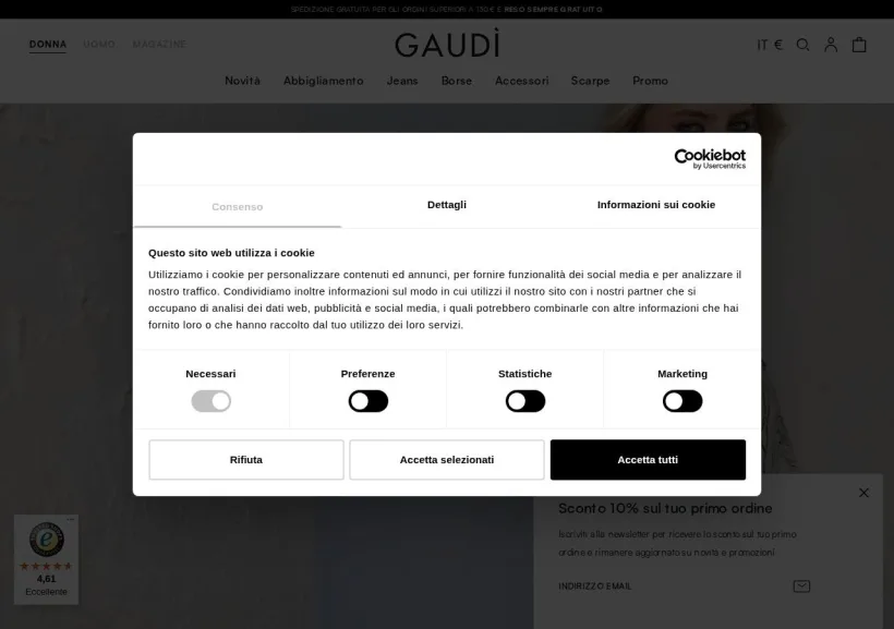 Schermata della pagina offerta di Gaudì