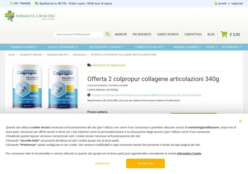 Schermata della pagina offerta di Farmacia Cavalieri 