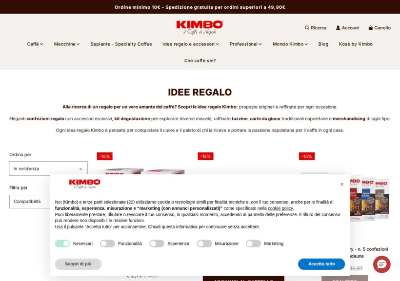 Schermata della pagina offerta di Kimbo