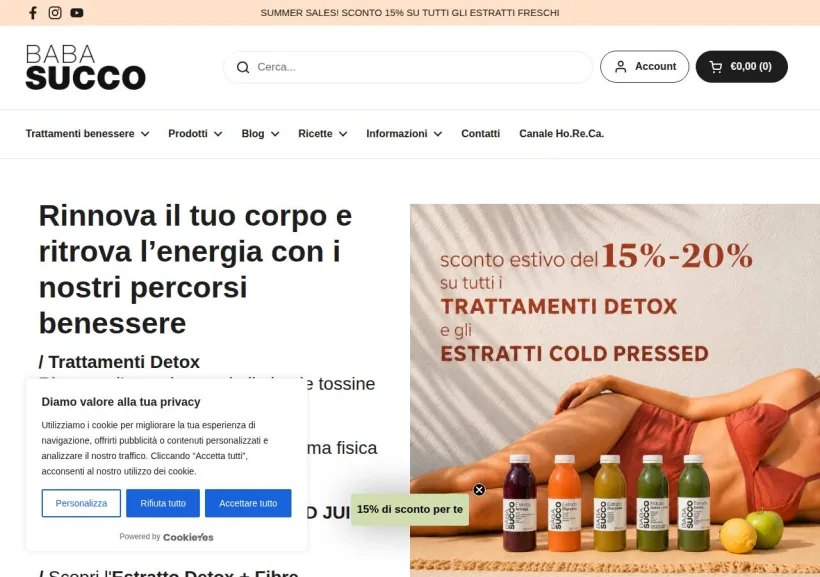 Schermata della pagina offerta di Babasucco