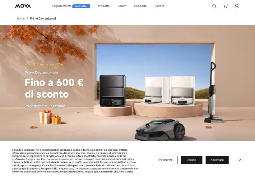 Schermata della pagina offerta di Mova