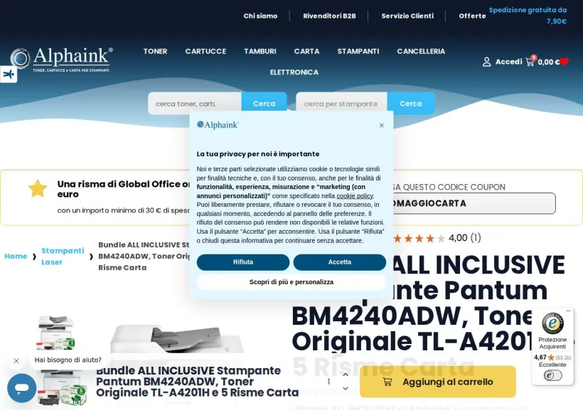Schermata della pagina offerta di Alphaink