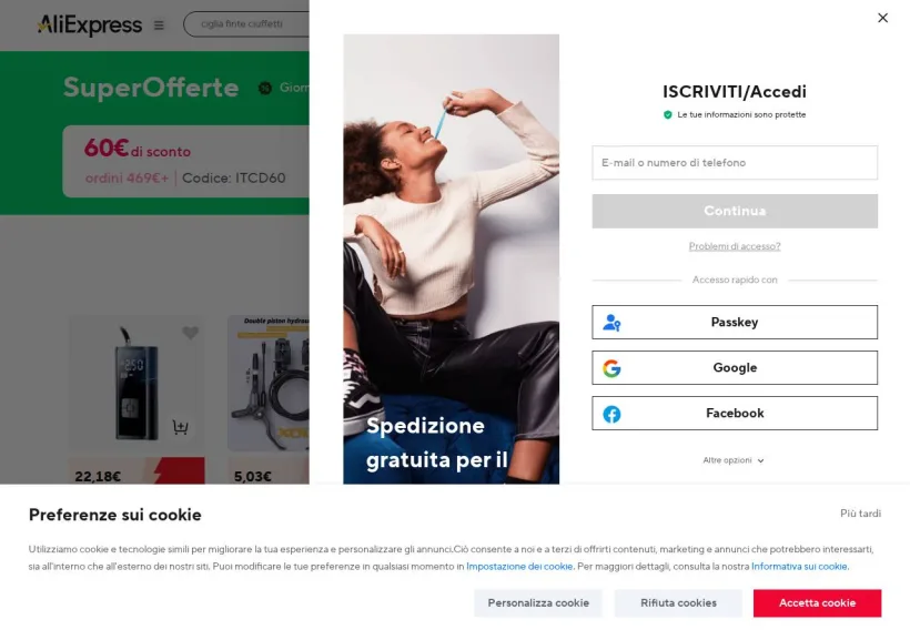 Schermata della pagina offerta di AliExpress