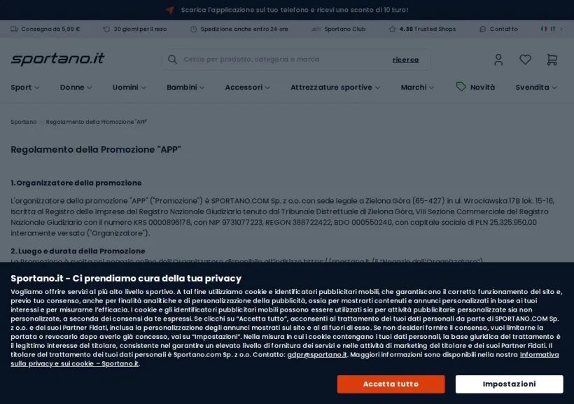 Schermata della pagina offerta di Sportano