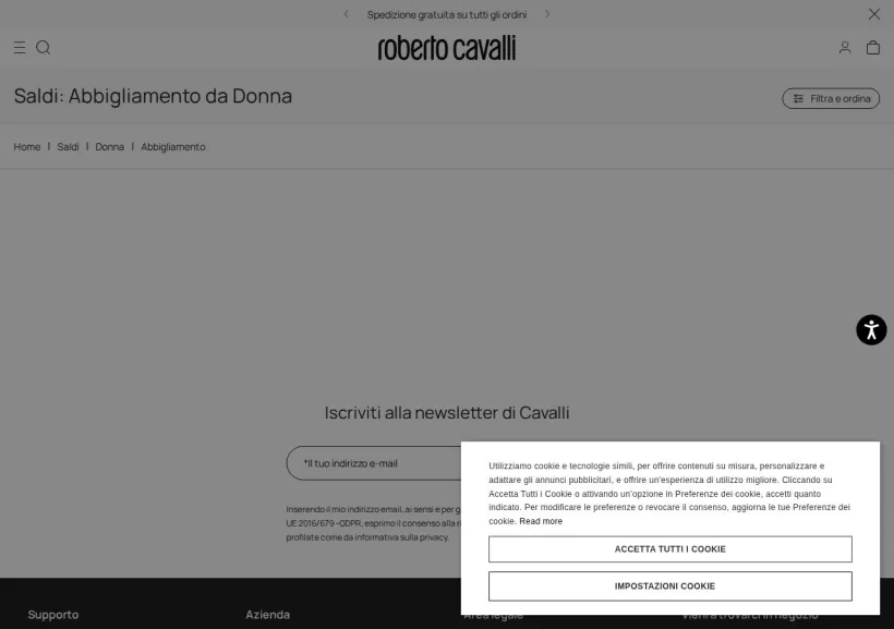 Schermata della pagina offerta di Roberto Cavalli