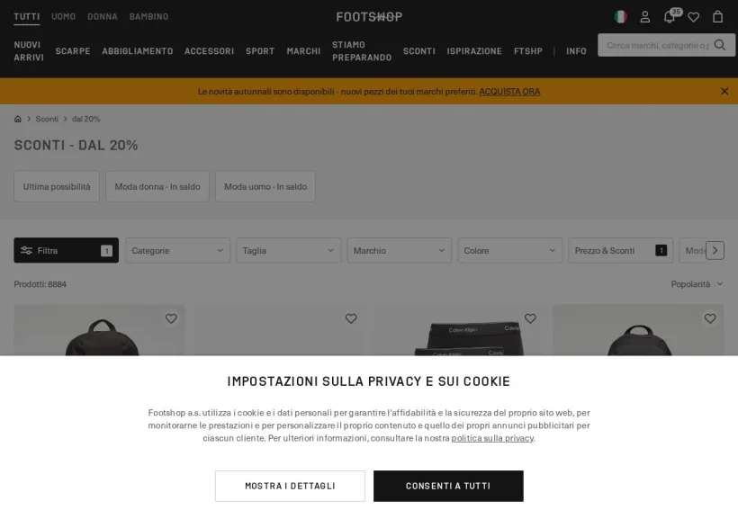 Schermata della pagina offerta di Footshop