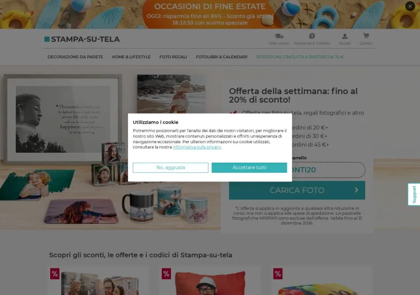 Schermata della pagina offerta di Stampa Su Tela