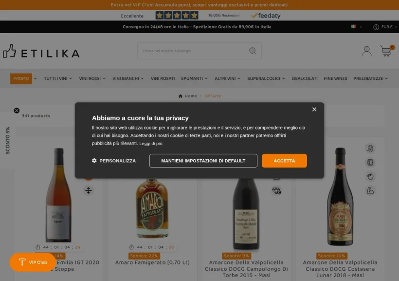 Schermata della pagina offerta di Etilika