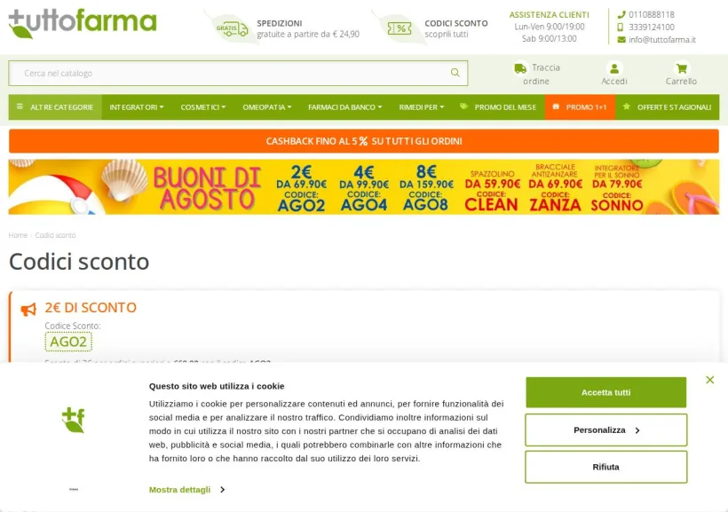 Schermata della pagina offerta di Tuttofarma